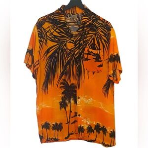 INGEAR Men’s Hawaiian Shirt,Orange/Black,Size Medium.
